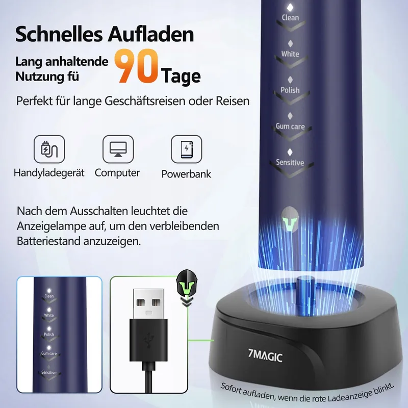 7MAGIC Sonische Tandenborstel Elektrisch 3 Intensiteiten 5 Modi — foto 5