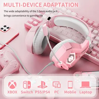 OZEINO Gaming Headset 3D Surround RGB Ruisonderdrukking Roze — miniatuur 4