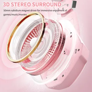OZEINO Gaming Headset 3D Surround RGB Ruisonderdrukking Roze — miniatuur 3