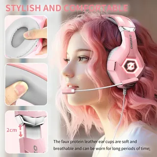 OZEINO Gaming Headset 3D Surround RGB Ruisonderdrukking Roze — miniatuur 2