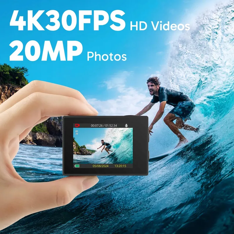 AKASO EK7000 Actiecamera 4K 30FPS 64GB SD Onderwater 170 LCD 2.4G — foto 2