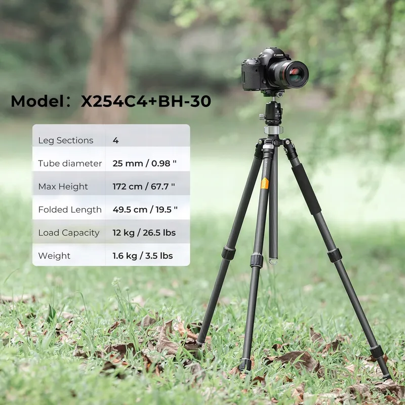 K&F CONCEPT X-Series X254C4 Carbon Statief 172cm Professioneel — foto 2