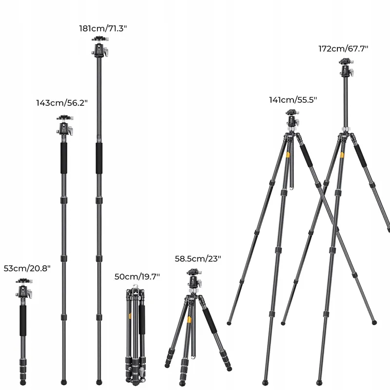 K&F CONCEPT X-Series X254C4 Carbon Statief 172cm Professioneel — foto 6