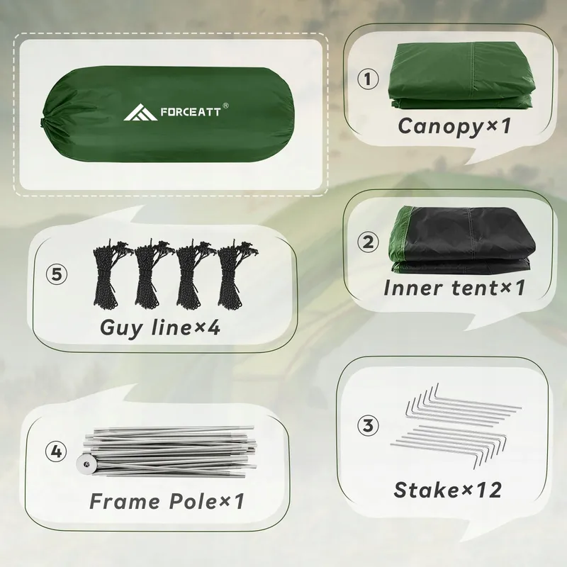FORCEATT Tent 3 Personen Waterdicht 3-4 Seizoenen Licht Trekking — foto 5