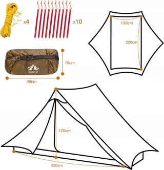 NIGHT CAT Ultralichte Backpacktent Waterdicht 1-2 Personen Camping — miniatuur 11