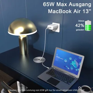 QACKENM GaN USB-C Oplader 65W Snelladen 2-Poorts Kabel 2M — miniatuur 3