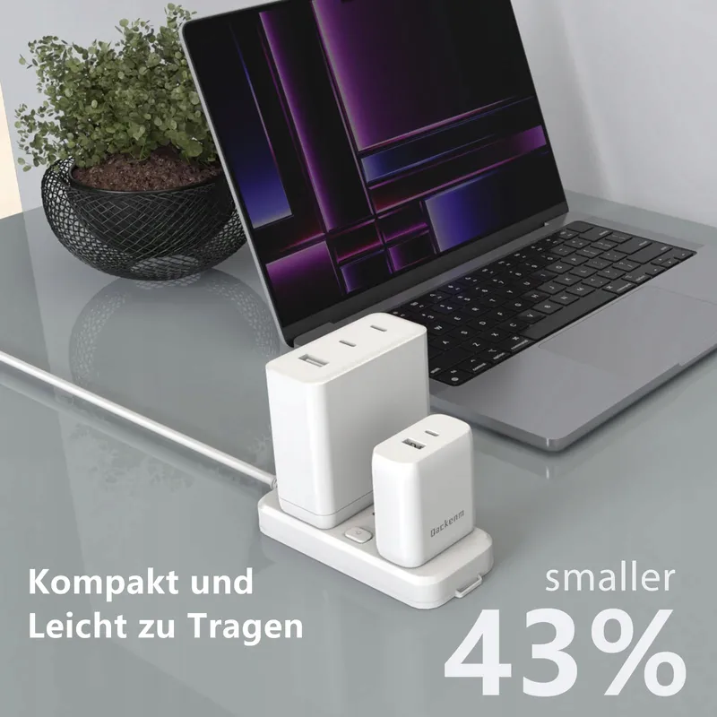 QACKENM GaN USB-C Oplader 65W Snelladen 2-Poorts Kabel 2M — foto 7