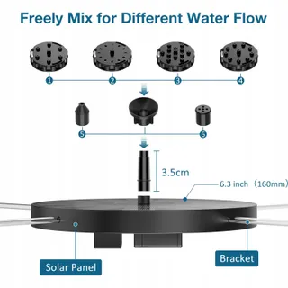 AISITIN Solar Fonteinpomp 2,5W Drijvend Vijver 6 Sproeiers — miniatuur 8