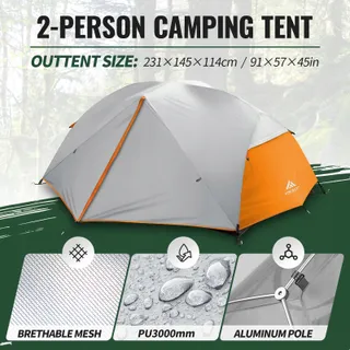 FORCEATT Kampeertent 2 Personen Licht Waterdicht Grijs — miniatuur 2