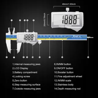 PRECIVA Digitale Schuifmaat RVS Waterdicht Stofdicht 150mm — miniatuur 4