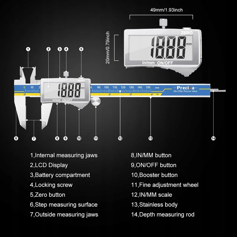 PRECIVA Digitale Schuifmaat RVS Waterdicht Stofdicht 150mm — foto 4