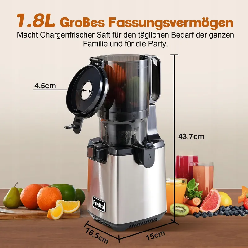 FRETTA Slow Juicer 250W Groente Fruit BPA-vrij — foto 3
