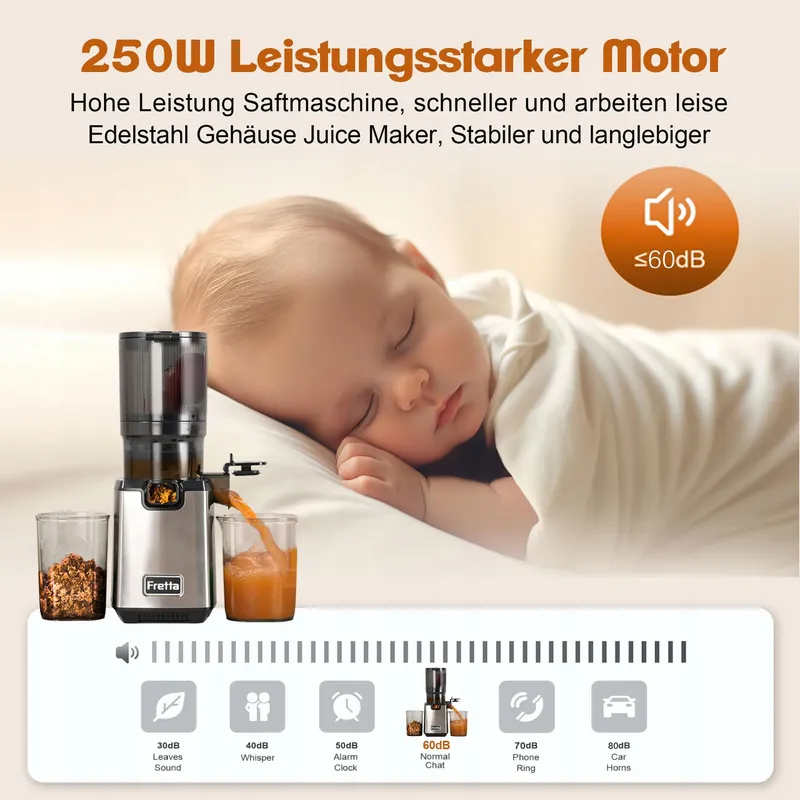 FRETTA Slow Juicer 250W Groente Fruit BPA-vrij — foto 6