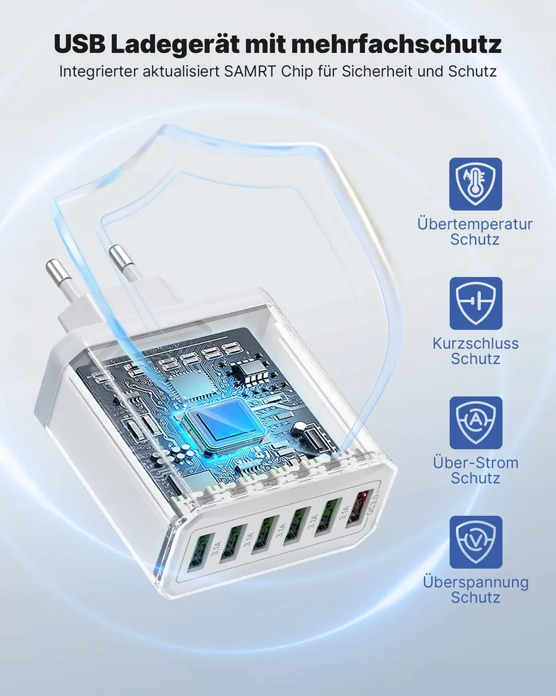 TUPNEUF USB Oplader 6-Poorten 33W QC3.0 Snelladen iPhone iPad — foto 4