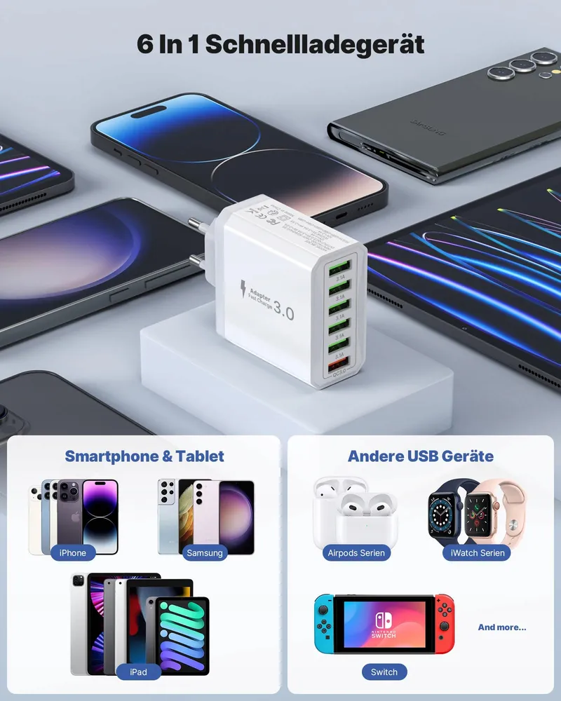 TUPNEUF USB Oplader 6-Poorten 33W QC3.0 Snelladen iPhone iPad — foto 6