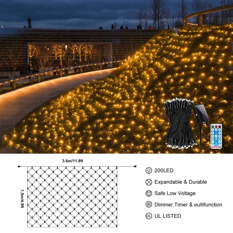 CORST Zonne-Netverlichting Buiten 200 LED 3,6x1,5m — foto 3