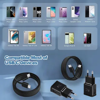 USB Oplader 3-Pack met USB C Kabel Android Galaxy Snelladen — miniatuur 6
