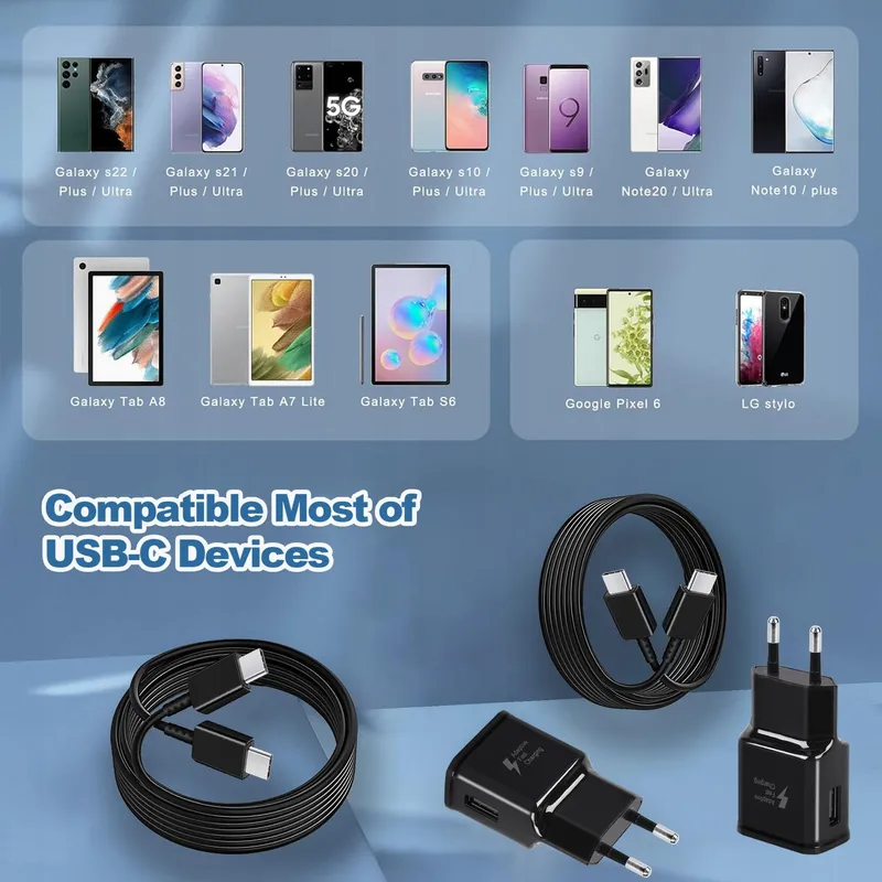 USB Oplader 3-Pack met USB C Kabel Android Galaxy Snelladen — foto 6