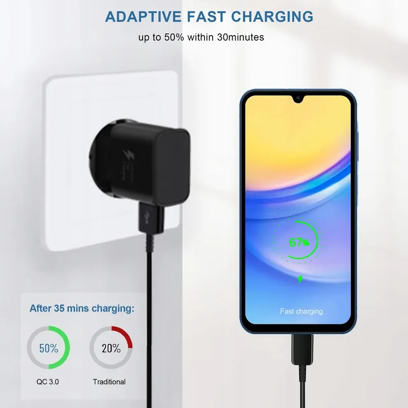 USB Oplader 3-Pack met USB C Kabel Android Galaxy Snelladen — foto 2