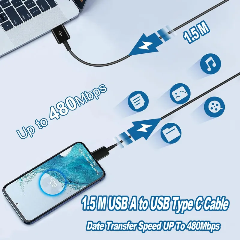 USB Oplader 3-Pack met USB C Kabel Android Galaxy Snelladen — foto 5