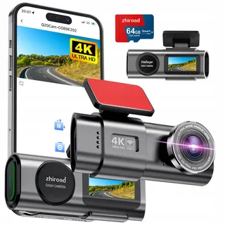 ZHIROAD Dashcam 4K WiFi 170° Nachtzicht 64GB SD 24H Monitor — miniatuur 1