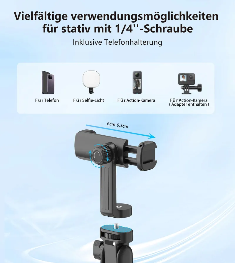 GAHENWO Selfiestatief 173cm Tripod Actiecamera Telefoon Afstandsbediening — foto 3