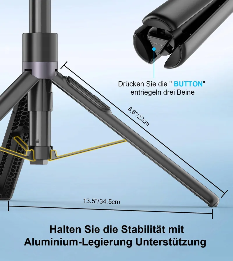 GAHENWO Selfiestatief 173cm Tripod Actiecamera Telefoon Afstandsbediening — foto 4