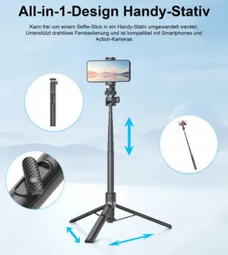 GAHENWO Selfiestatief 173cm Tripod Actiecamera Telefoon Afstandsbediening — miniatuur 6