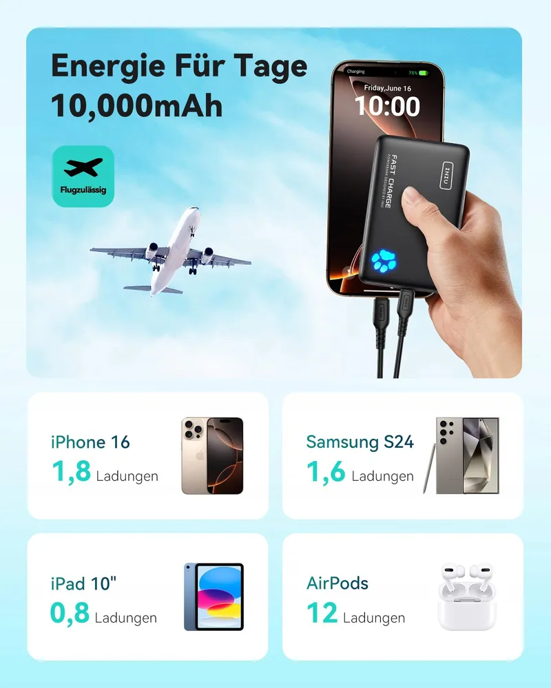 INIU Powerbank 10000mAh USB C PD3.0 iPhone Samsung iPad — foto 4
