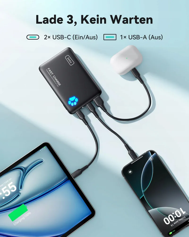 INIU Powerbank 10000mAh USB C PD3.0 iPhone Samsung iPad — foto 5