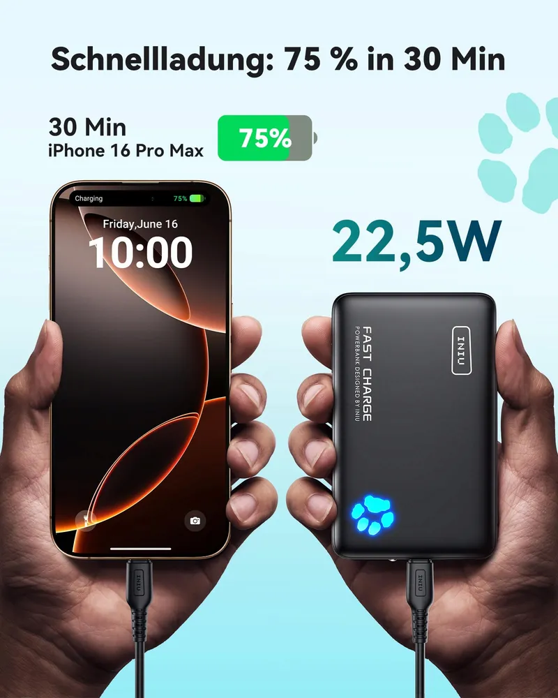 INIU Powerbank 10000mAh USB C PD3.0 iPhone Samsung iPad — foto 3