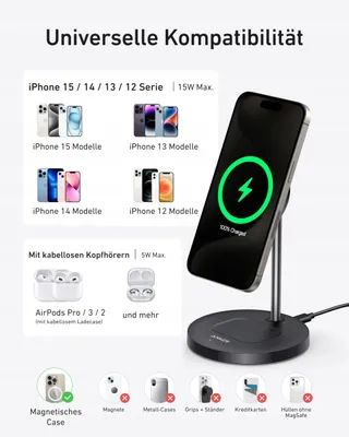 ANKER MagGo MagSafe Oplader 15W 2-in-1 Qi2 iPhone AirPods — miniatuur 6