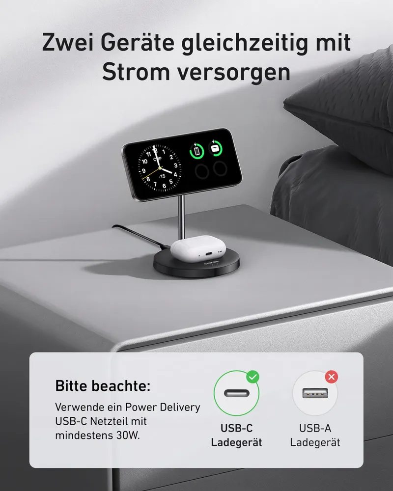 ANKER MagGo MagSafe Oplader 15W 2-in-1 Qi2 iPhone AirPods — foto 3