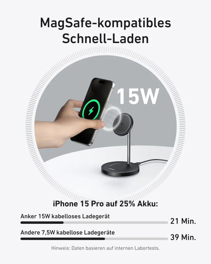 ANKER MagGo MagSafe Oplader 15W 2-in-1 Qi2 iPhone AirPods — foto 2