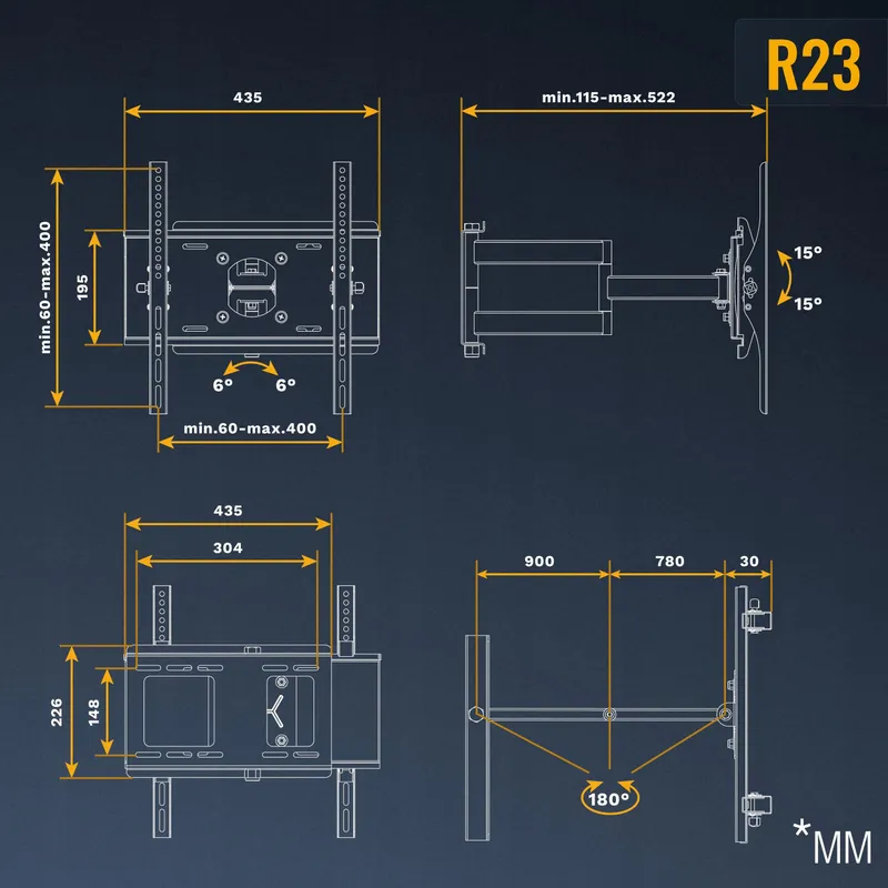 RICOO TV Muurbeugel Draaibaar 31-65 Inch 95kg VESA 400x400 — foto 9