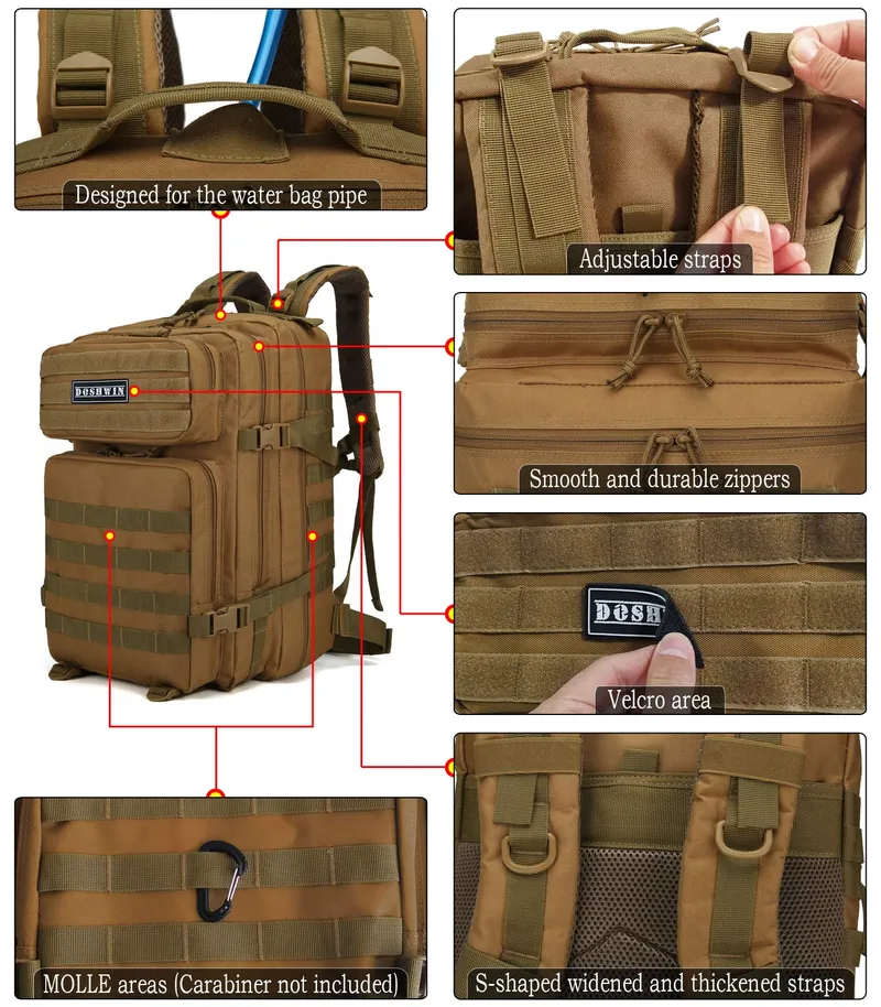 DOSHWIN Militaire Rugzak 40L Tactisch Molle Khaki — foto 3