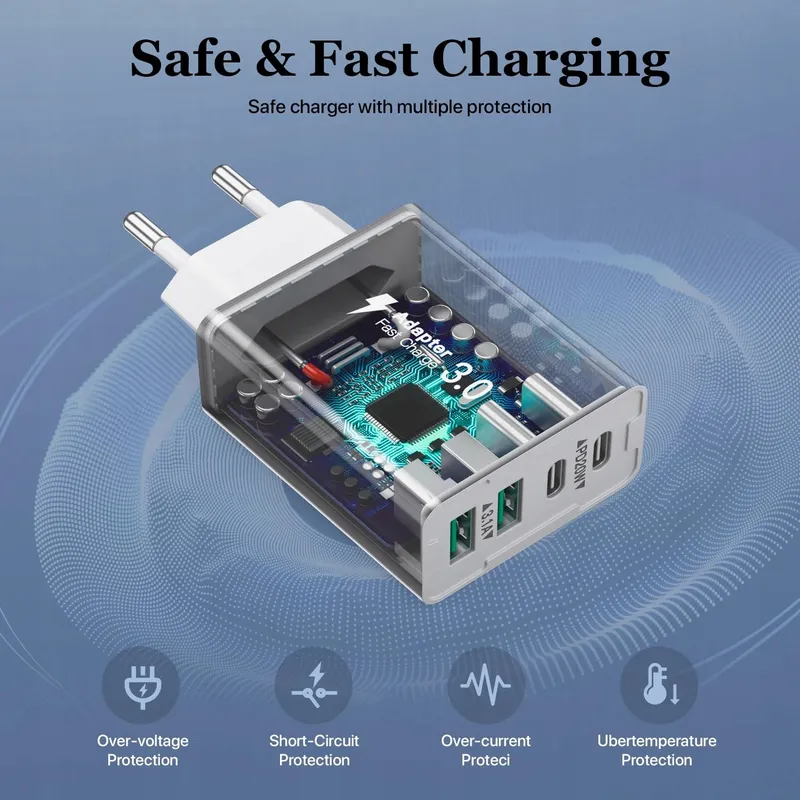 2 Stuks USB C Oplader 40W 4 Poorten USB-C en USB-A Wit — foto 4