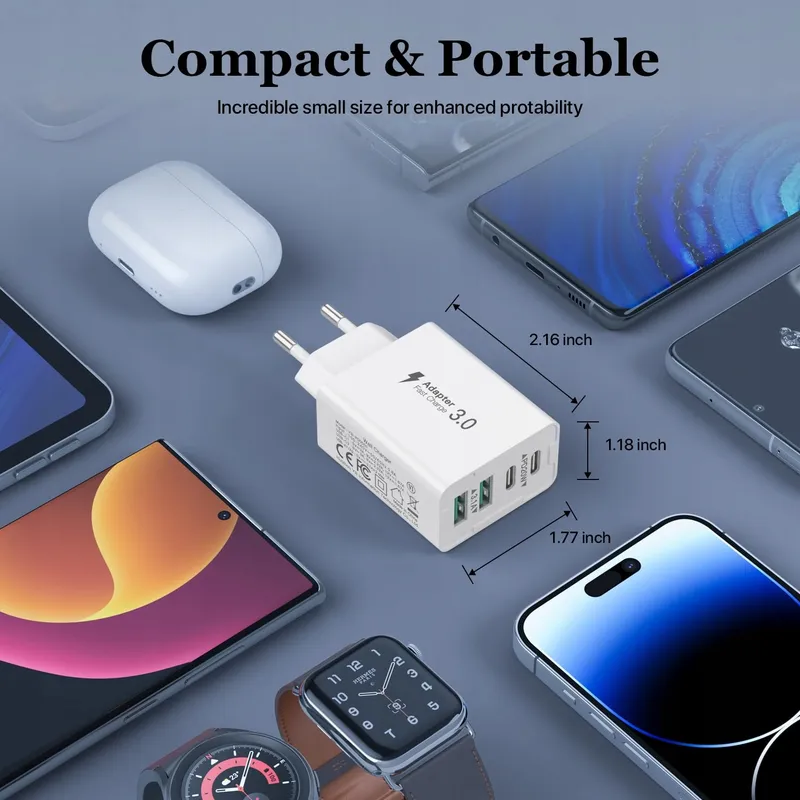 2 Stuks USB C Oplader 40W 4 Poorten USB-C en USB-A Wit — foto 5