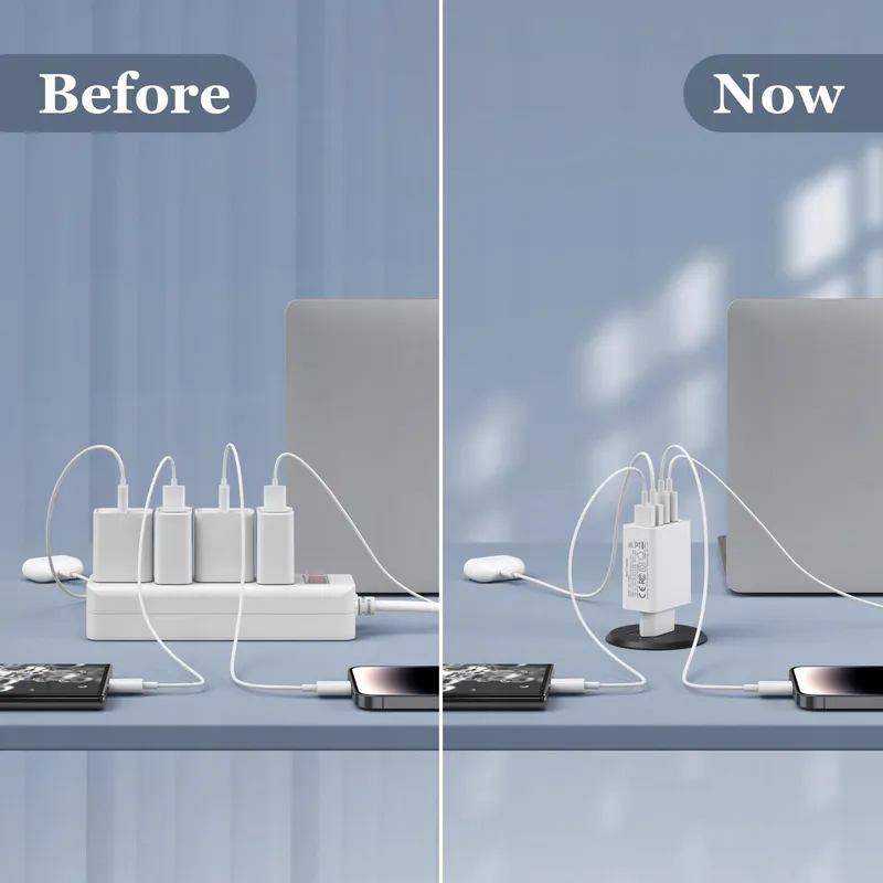 2 Stuks USB C Oplader 40W 4 Poorten USB-C en USB-A Wit — foto 6