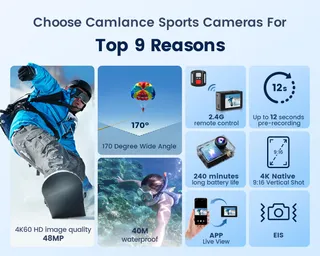 4K 60FPS Actioncam 64GB 8X Zoom 40M 48MP EIS Waterdicht WiFi — miniatuur 5