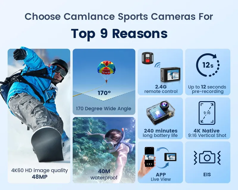 4K 60FPS Actioncam 64GB 8X Zoom 40M 48MP EIS Waterdicht WiFi — foto 5