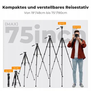 K&F CONCEPT Licht Statief 190cm Camera Smartphone met Tas — miniatuur 4