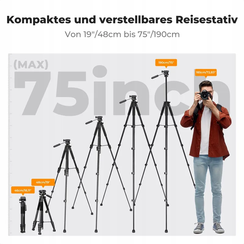 K&F CONCEPT Licht Statief 190cm Camera Smartphone met Tas — foto 4