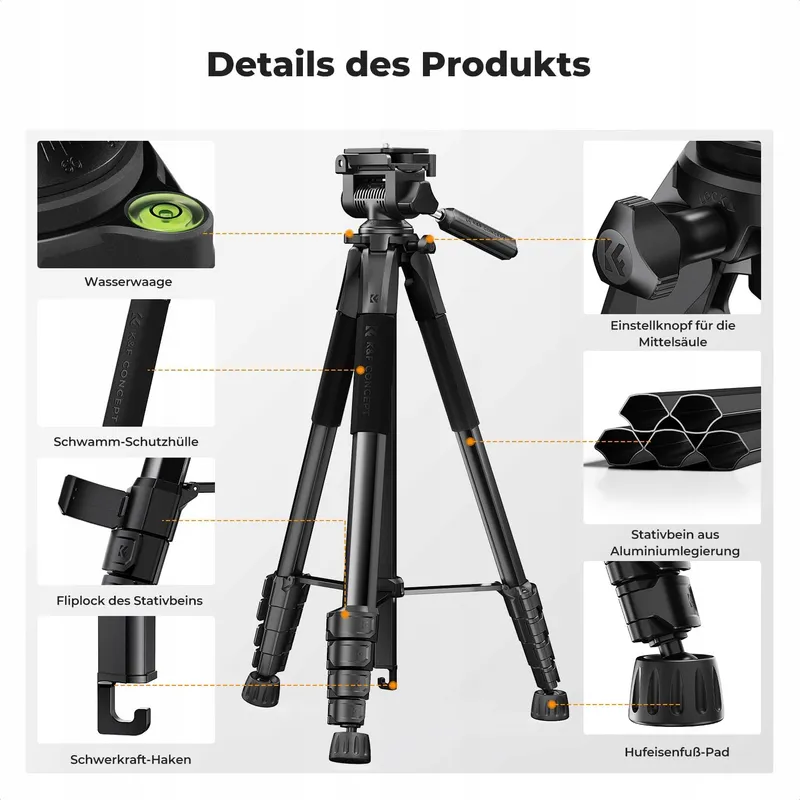 K&F CONCEPT Licht Statief 190cm Camera Smartphone met Tas — foto 9