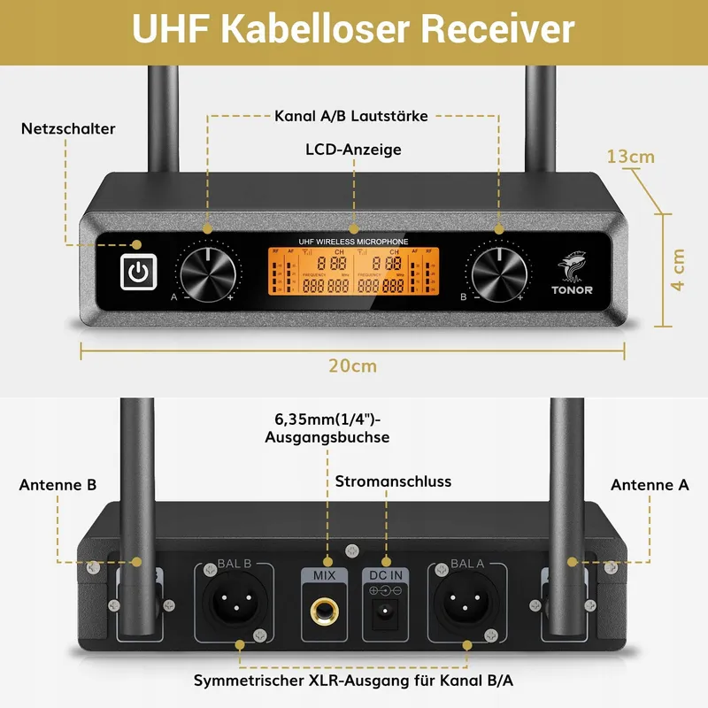 TONOR UHF Draadloze Dubbele Microfoon Karaoke DJ Kerk 60m — foto 6