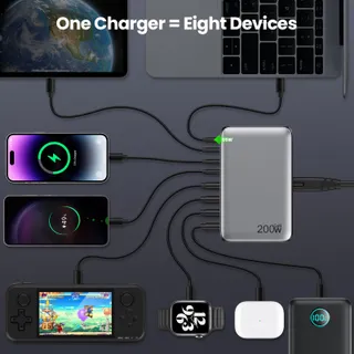 FEOB 200W USB-C Oplader GaN III 8-Poorts Snellader — miniatuur 4