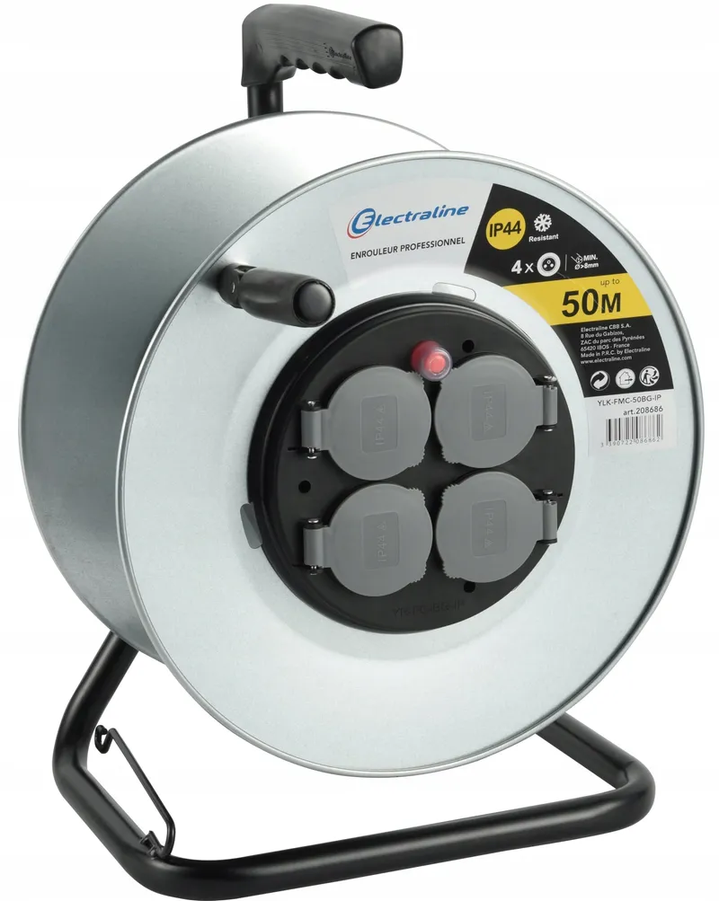 ELECTRALINE Metalen Kabelhaspel 4 Stopcontacten IP44 Bouwplaats — foto 2