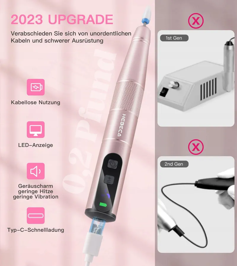 HEBECA Manicure Pedicure Set Draadloos 12-in-1 Goud — foto 2