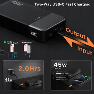 JUOVI J2621 Powerbank 20000mAh 45W Snelladen Voor Switch iPhone MacBook — miniatuur 4