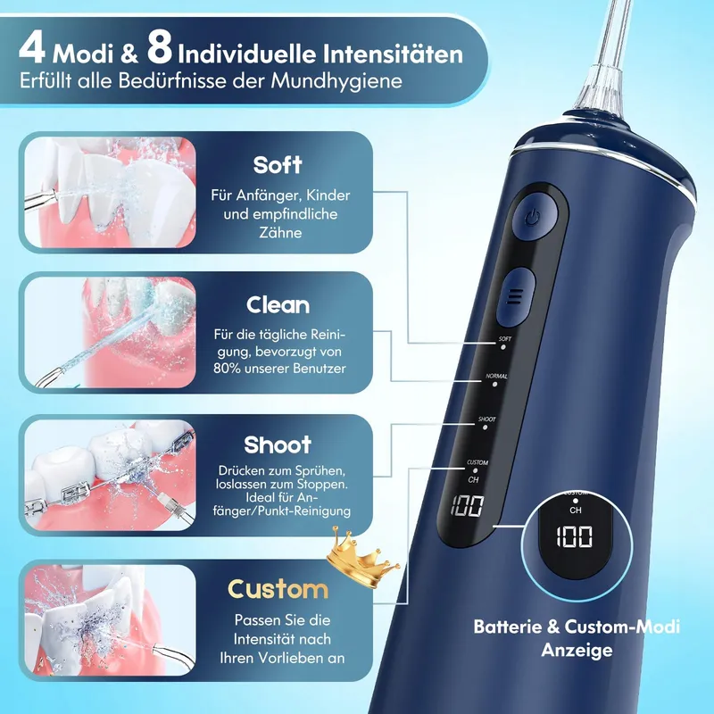DADA-TECH Monddouche Draadloos 4 Modi 7 Sproeiers 300M Blauw — foto 3